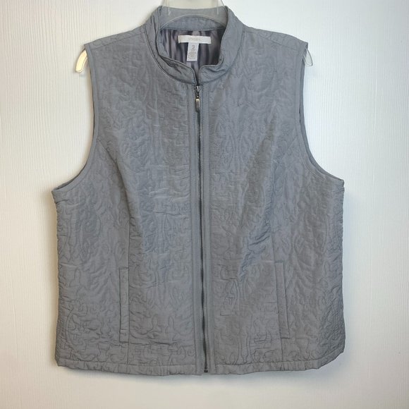 Chico's Jackets & Blazers - Chico's Gray Tufted Lined Sleeveless Quilted Vest Size 3 Large